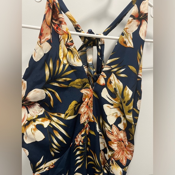 JJ's House Ruffles Floral Halter Trumpet Satin Asymmetrical Midi Dress - Picture 11 of 11